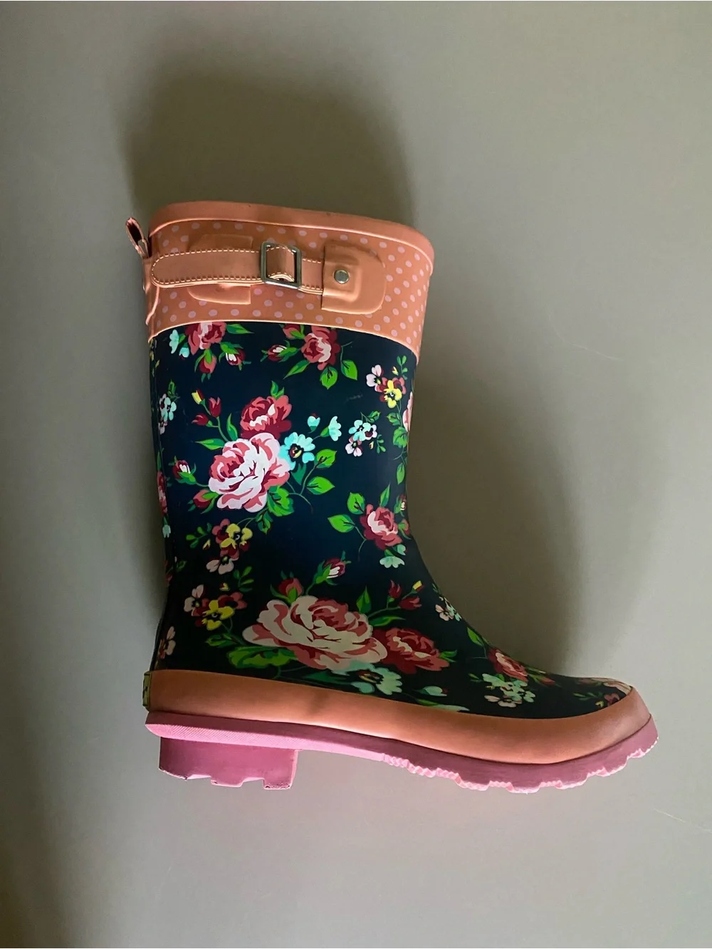 Western Chief Girls Navy Floral Rain Boots with Pink Trim